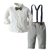 boy clothing set dress suit gentleman white shirt with bow tie grey pants party wedding handsome kid clothing for boys clothes