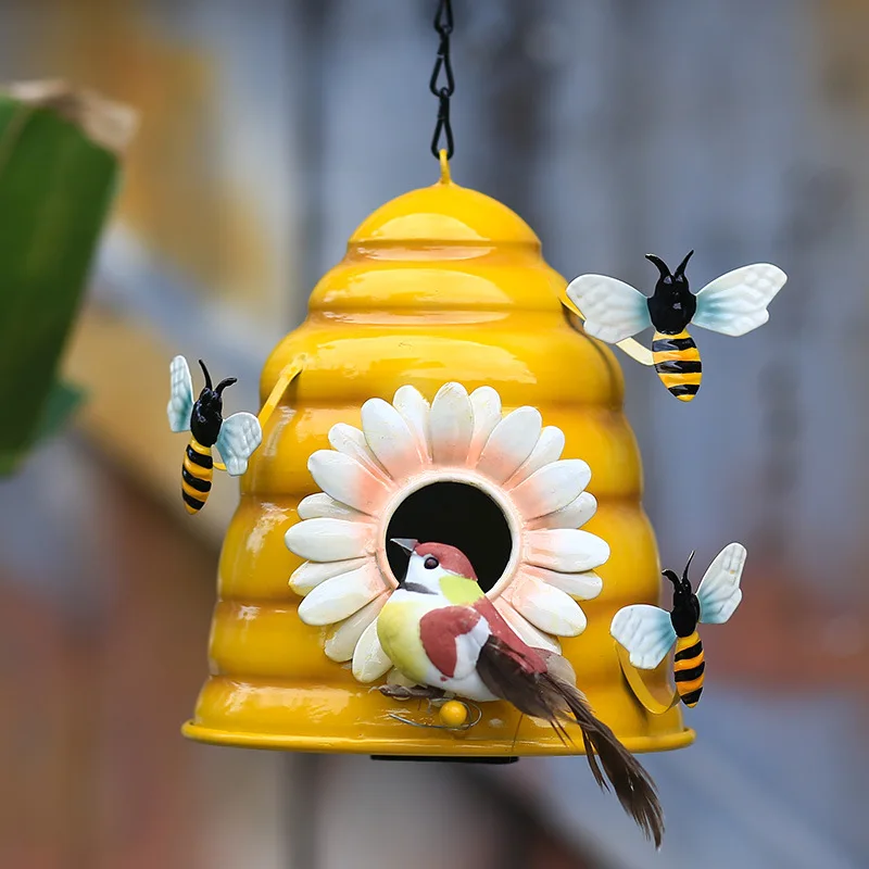 pastoral style bird house resin crafts outdoor bird house winter warm bird nest hanging nest garden decoration free global shipping