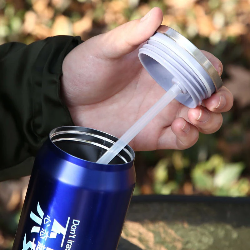 Креативная модная термоизоляционная вакуумная колба из нержавеющей стали бутылка для напитков с соломенной щеткой термос герметичный на заказ