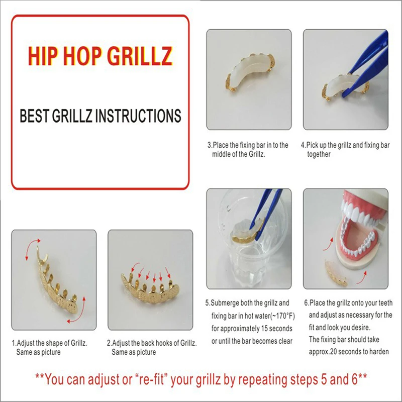 New Hip Hop Gold Teeth Grillz Top &amp Bottom Grills Dental Mouth Punk Caps Cosplay Party Tooth Rapper Funny Jewelry Gift |