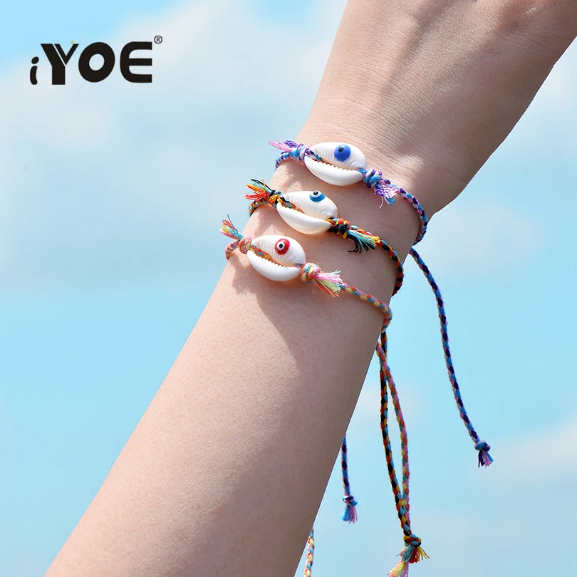 IYOE красочные хлопковые веревочные шармы браслеты для женщин счастливая