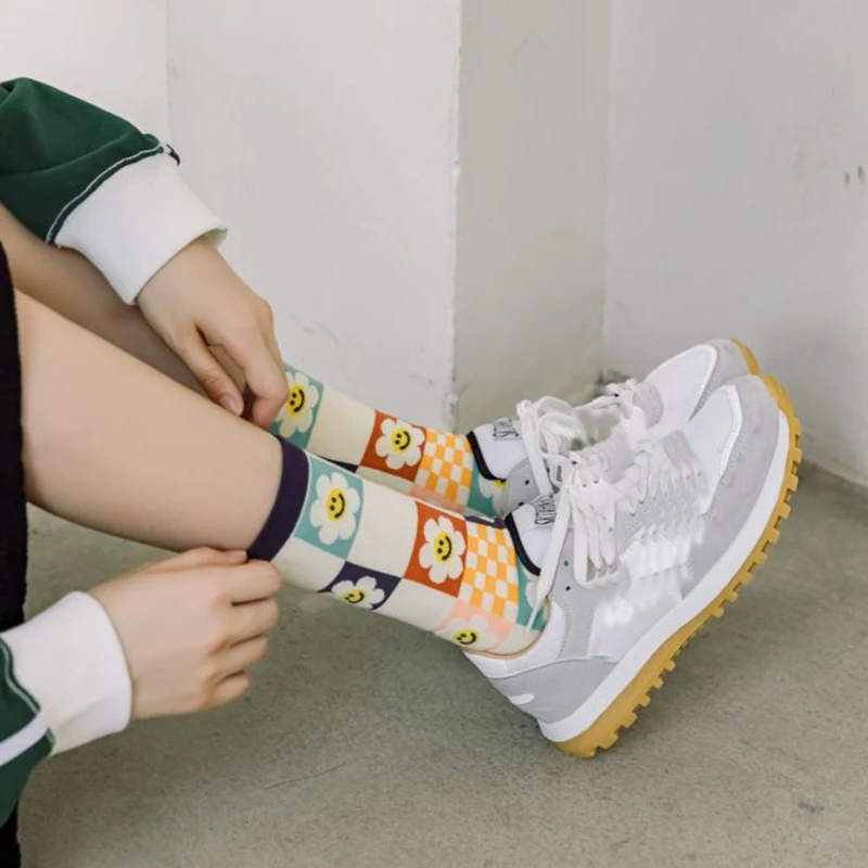 2 Pair Print Cute Long Winter Socks Women Fashion New Flowers Cotton Socks Set Kawaii Breathable Korean Style Streetwear Socken