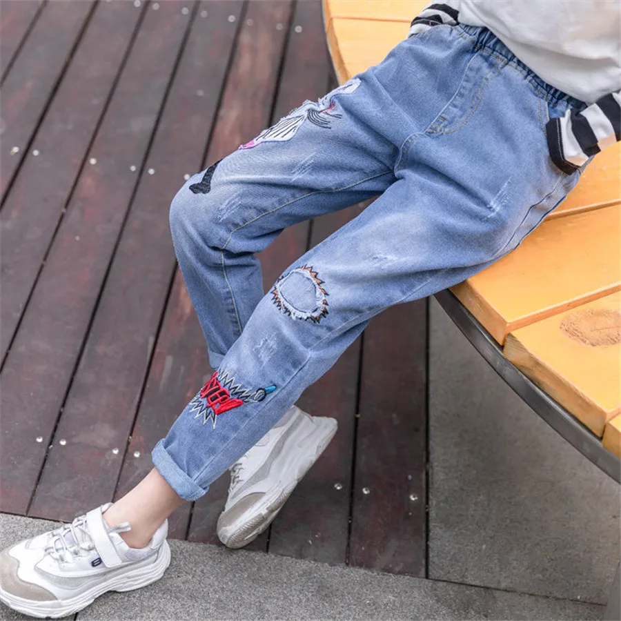 Джинсы для девочек детские весенние эластичные джинсы отдыха
