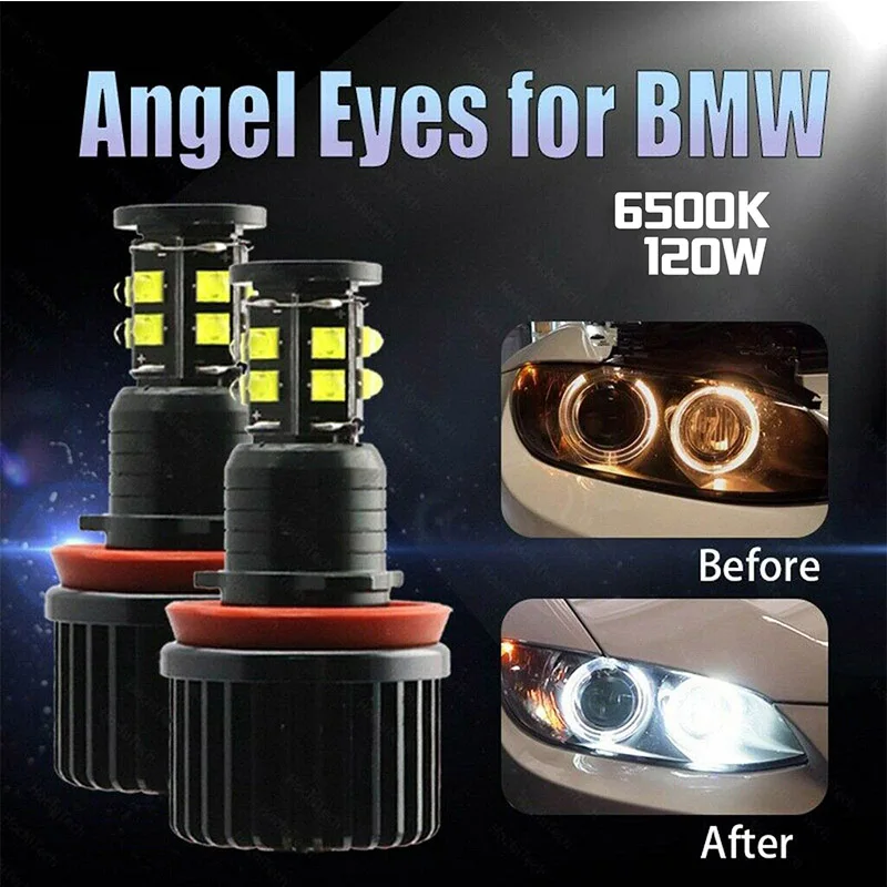 

2Pcs Error Free CANBUS Compatible 120W H8 6000K White Angel Eyes LED Headlight Marker Lights Bulbs For BMW E92 E93 E63 E70 X5 X6