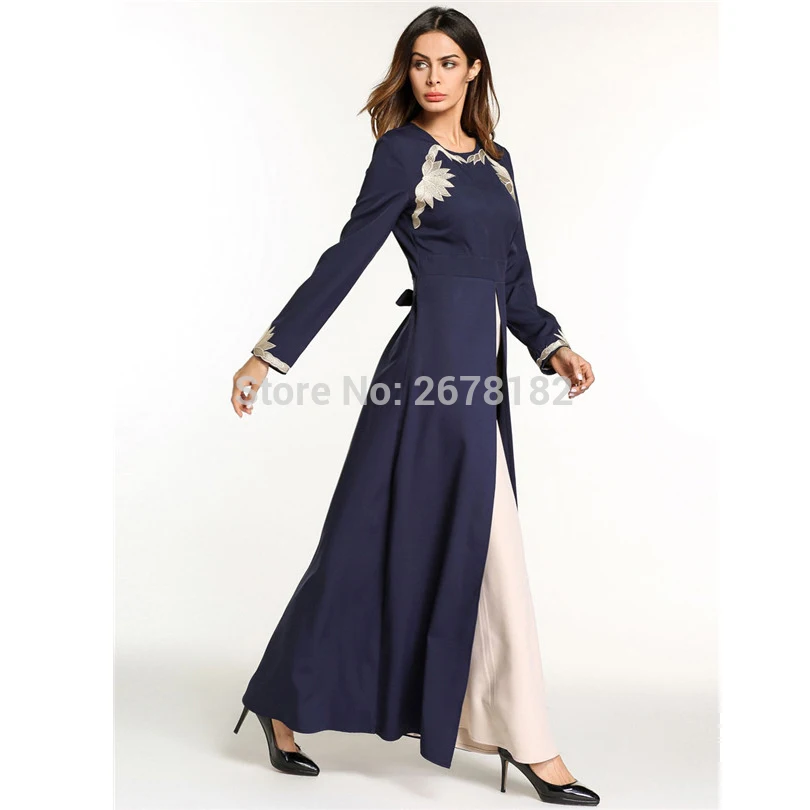 Темно-синие платья с вышитыми цветами Anarkali мусульманское вечернее платье