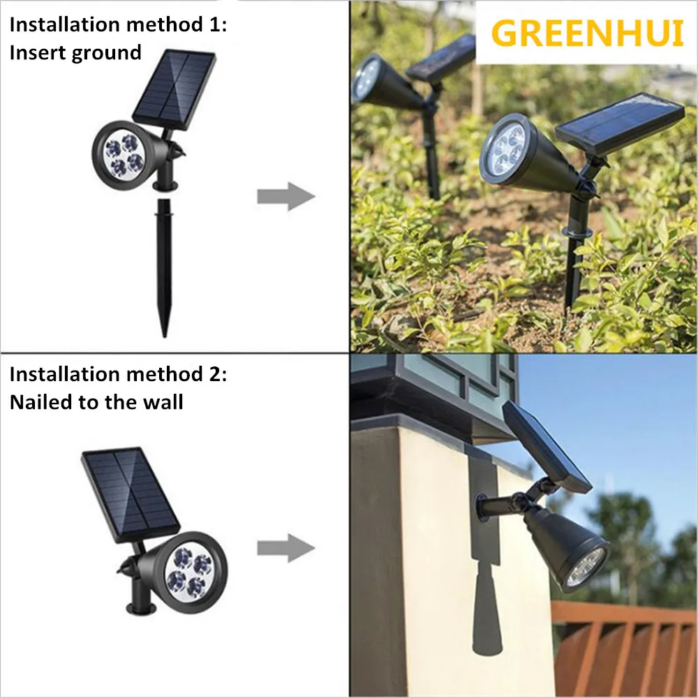 Водонепроницаемый IP65 Открытый сад 4 LED Солнечный Свет Супер яркость Сад газон