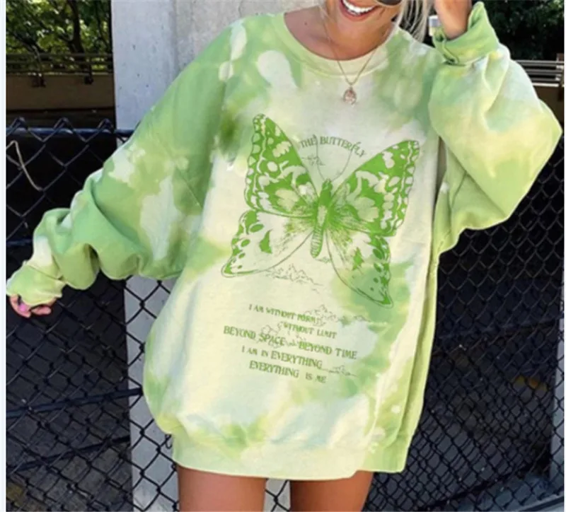 

Autumn Winter Tie Dyeing Loose Pullovers Tops Women Shirts Casual Fashion Round Collar Long Sleeve Oversized Sweatshirt S-2XL