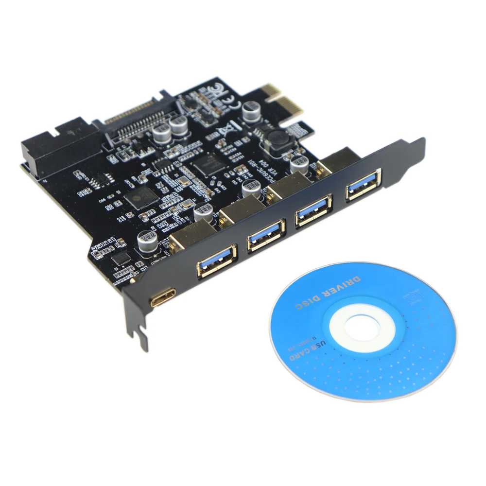 5 портов s PCI E к USB 3 0 1 портовый Тип C и 4 портовая плата расширения PCIe типа А с 15