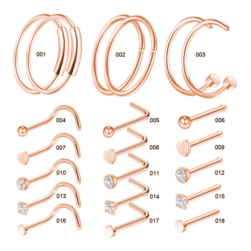 

20G Nose Studs Ring Stainless Steel Nose Piercing L Shape CZ Crystal Heart Hoop Screw Nostril Septum Piercing Body Jewelry Gift