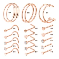 20g nose studs ring stainless steel nose piercing l shape cz crystal heart hoop screw nostril septum piercing body jewelry gift
