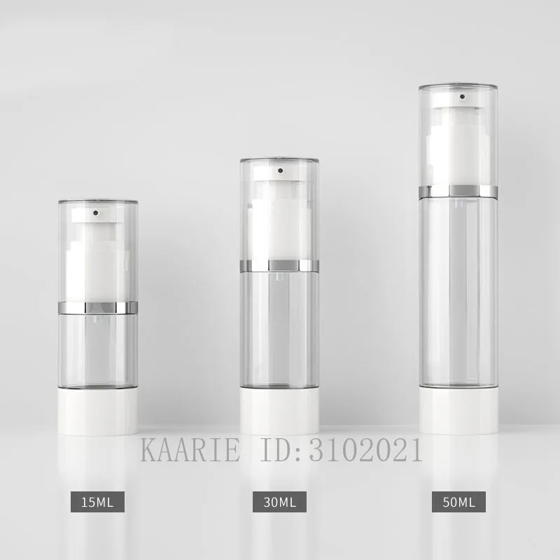 

15ml30ml50ml 10/20/30pcs/lot Empty Cosmetic Airless Bottle. DIY Silver Line Pressed Vacuum Bottle.Portable Lotion Pump Package