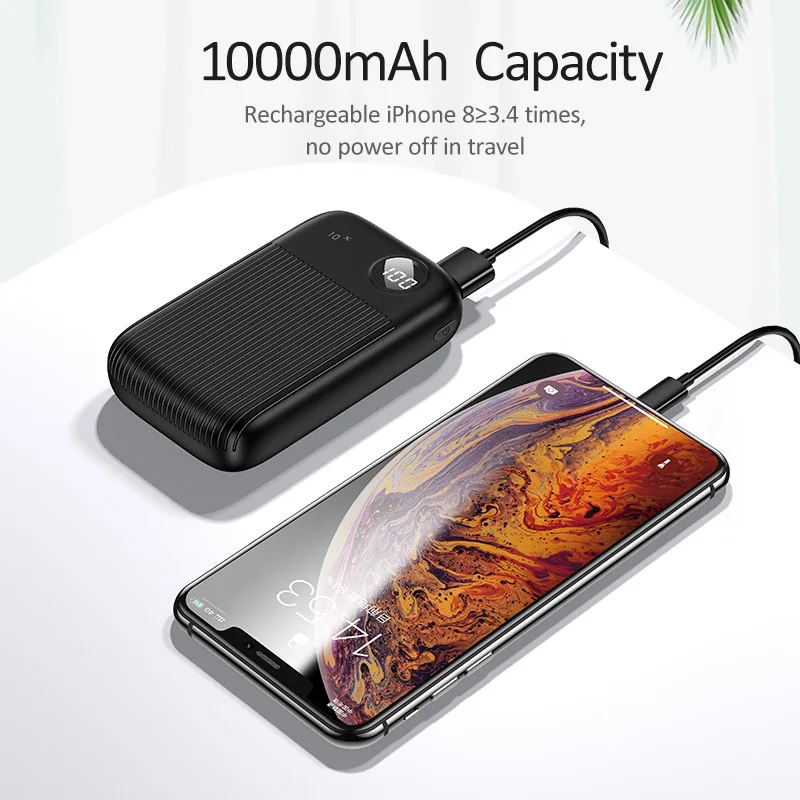 USAMS внешний аккумулятор 10000 мАч светодиодный цифровой двойной USB 2.1A Быстрая