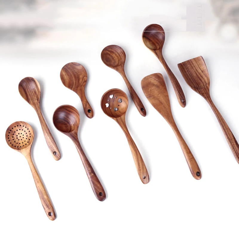 Столовая посуда натуральная ложка длинная искусственная древесина из тикового