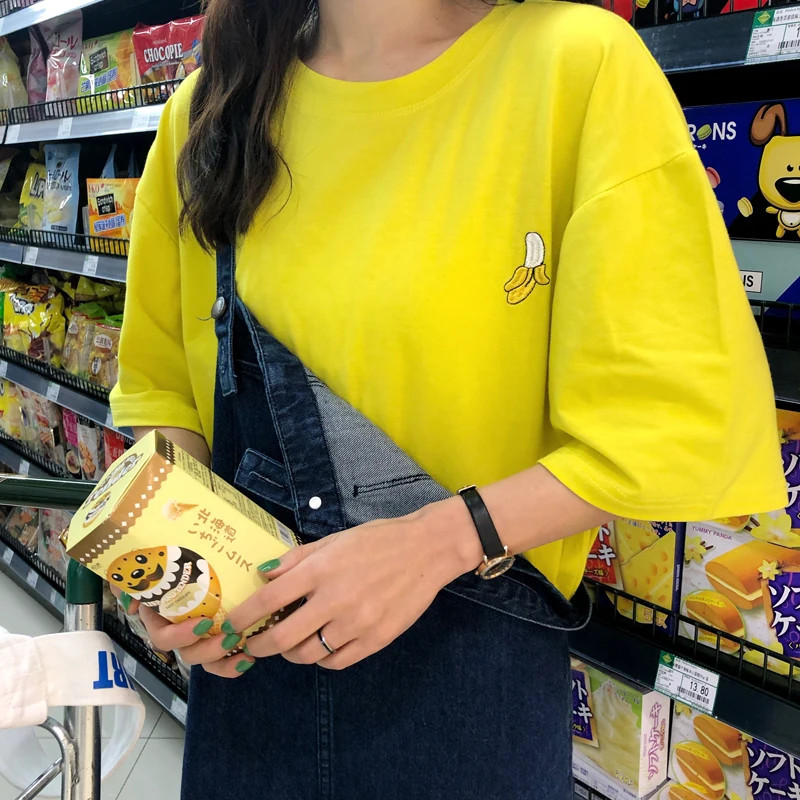 Милая мультяшная футболка с принтом граффити и фруктов Корейская винтажная