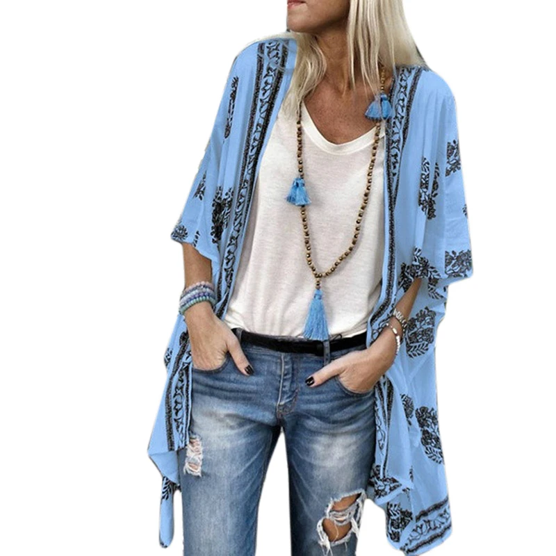

Blouse Woman Fashion Casual Floral Print Kimono Cardigan Long Shirt for Women Autumn Summer Long Sleeve Shirt Blusa Feminina