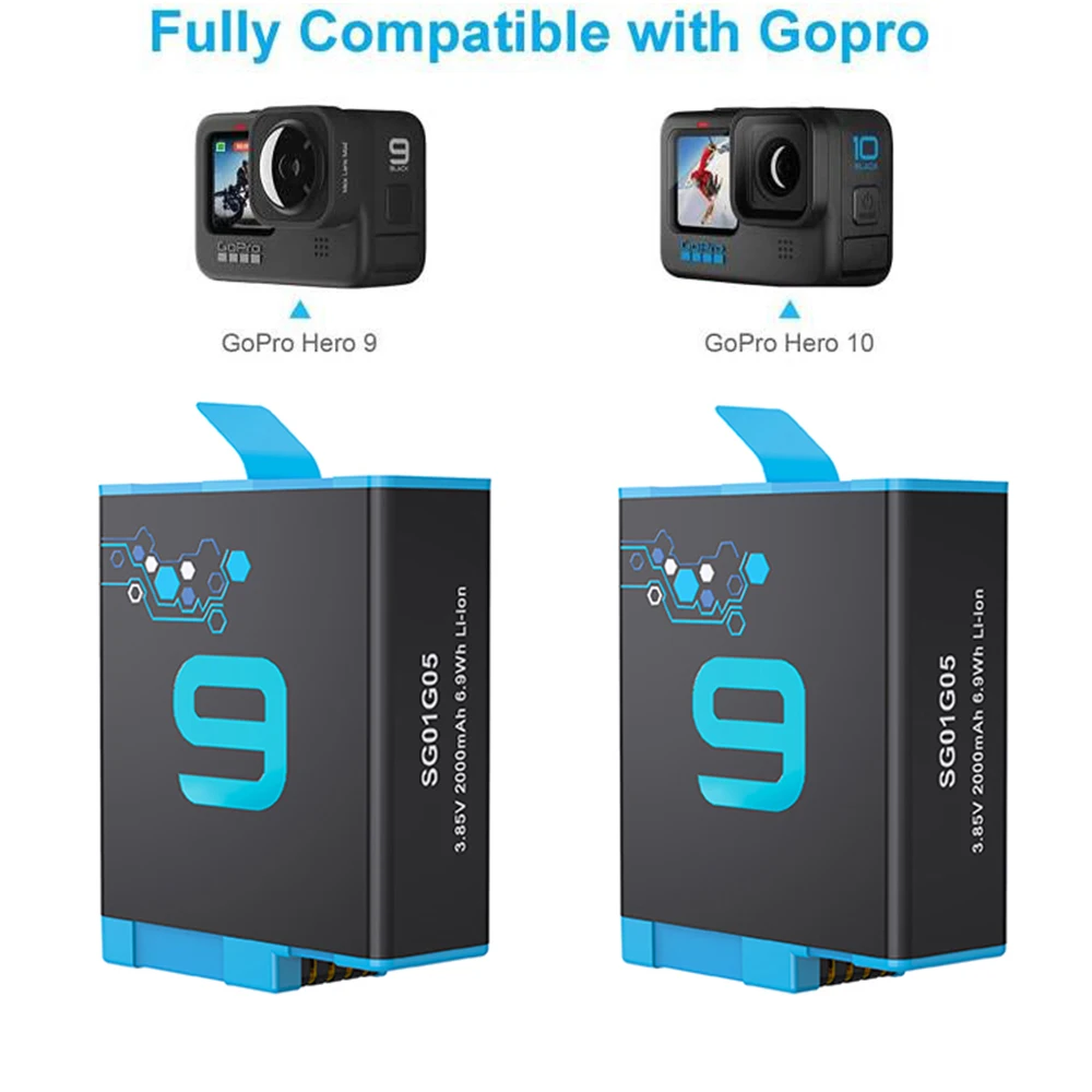 Аккумулятор и зарядное устройство USB для GoPro Hero 10 9 8 7 6 5 с высокоскоростной Micro SD