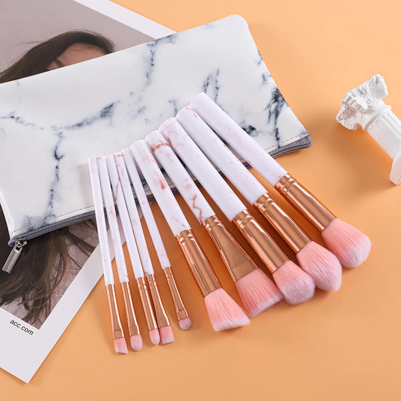 

Marble Makeup Brushes 10 Sets Of Brushes, Portable Loose Powder Brushes High Gloss Brushes, Makeup Brushes, Women's Makeup Tools