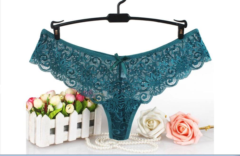 Сексуальные женские кружевные V-String трусы, трусики, стринги, нижнее белье, низкая посадка, черный, белый, красный - Цвет: Зеленый