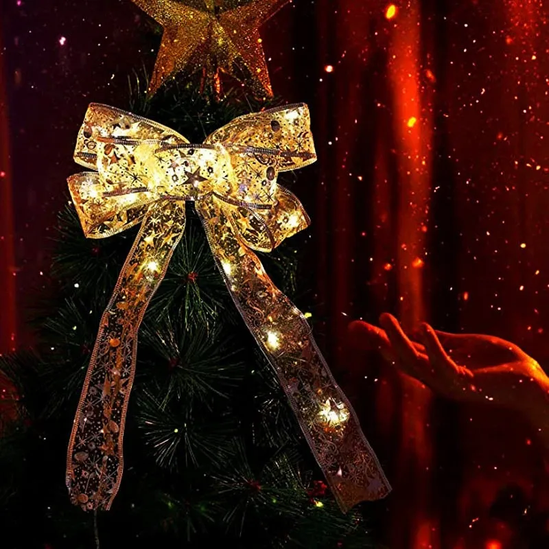

Рождественское украшение, светодиодные Ленточные банты, огни, украшения для рождественской елки 2022, новый год для дома, рождественский пода...