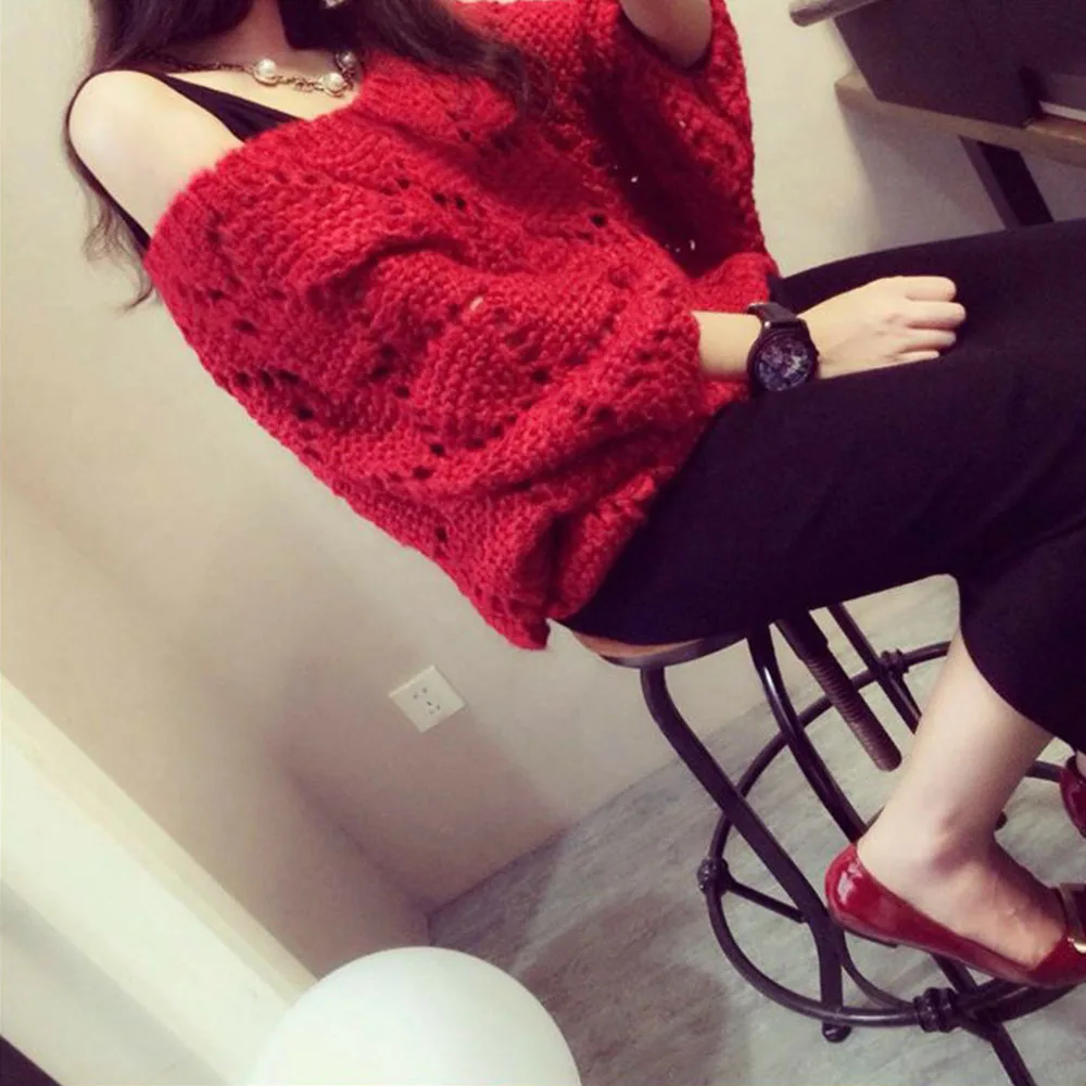 Женский трикотажный свитер красный и черный повседневный комплект из двух