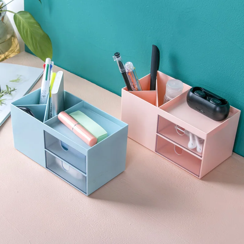

Nordic Style Multifunctional Plastic Pen Holder Desk Organizer Cosmetic Storage Box Desktop Drawer Storage Organizer Sundries