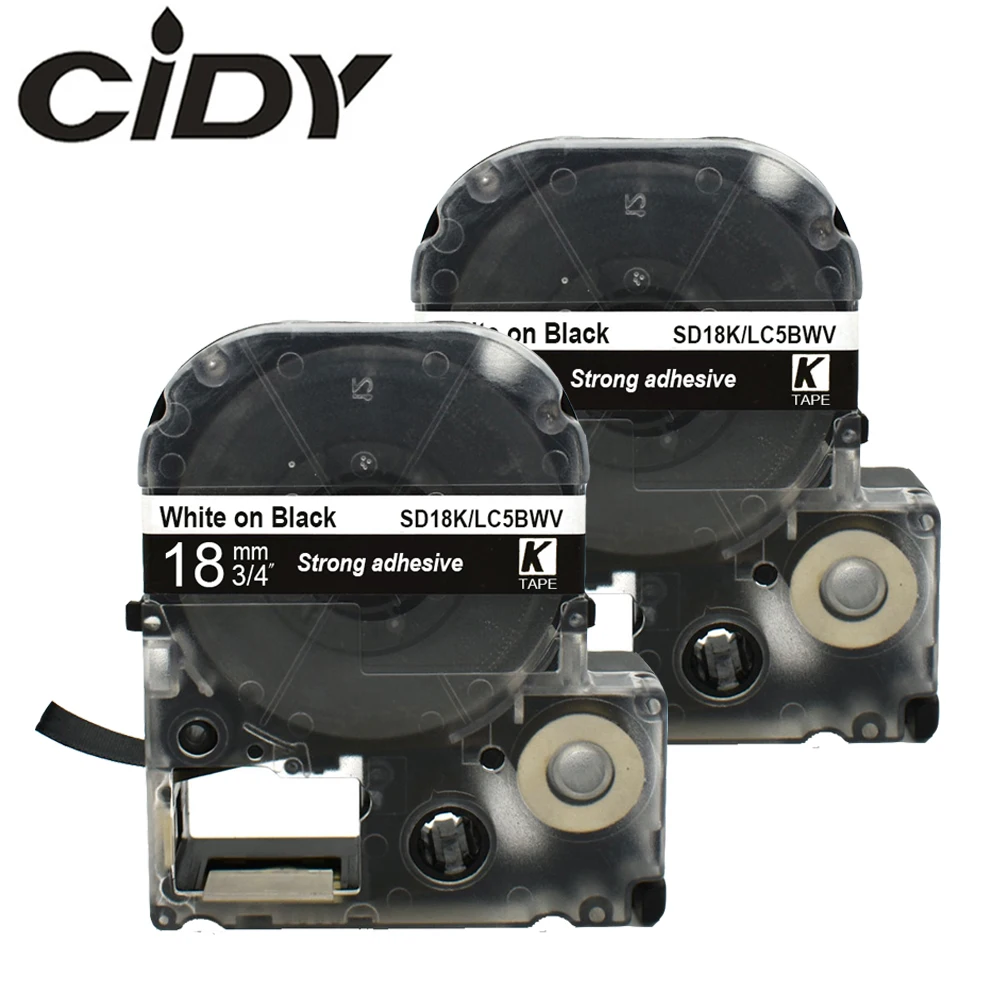 

CIDY 2 шт. для Epson LC-5BWV SD18K SD18KW 18 мм, белая на черной совместимой ленте для этикеток Kingjim, этикеточная машина, LW-300 SR150