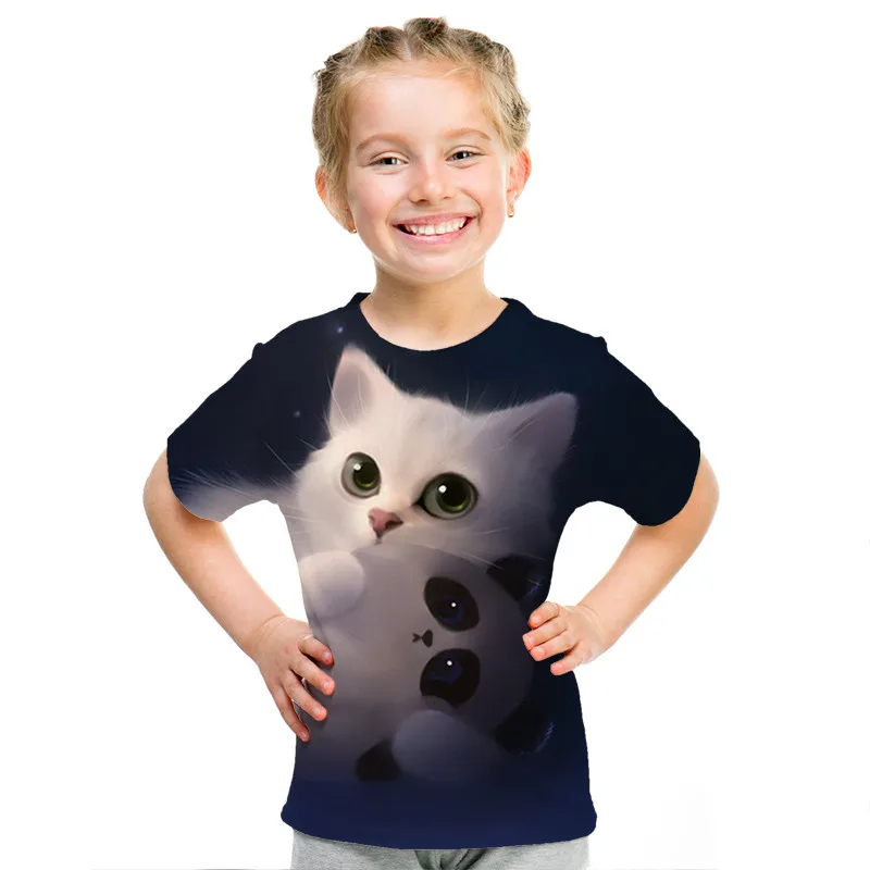 

Fashion new 3D animal pet cat print T-shirt kids harajuku style top T-shirt boys/girls O collar short sleeve T-shirt