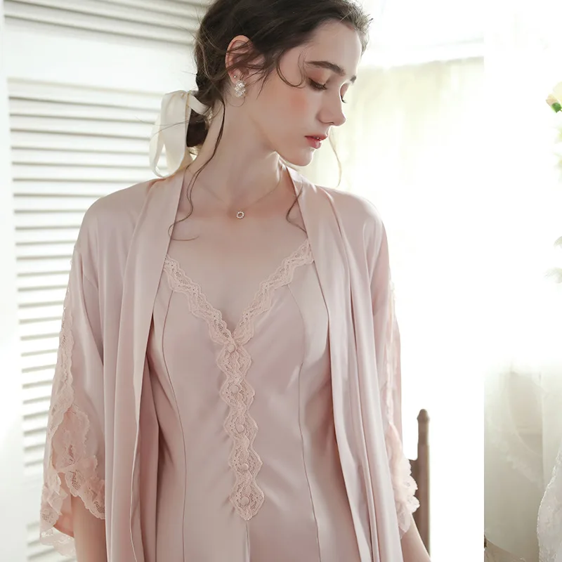 

2 шт., женское атласное платье-кимоно, с кружевом