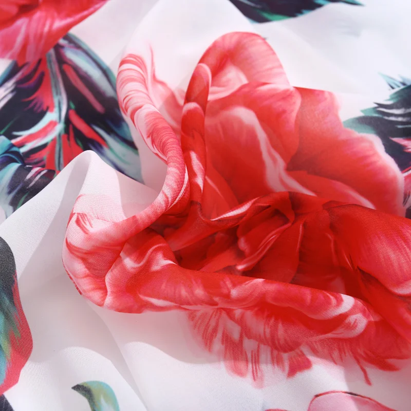 

Runway Bohemian Spring New Women Long-Sleeved Square Scarf Flower Print Fashion Elegant Retro Party Vacation Chiffon Long Dress