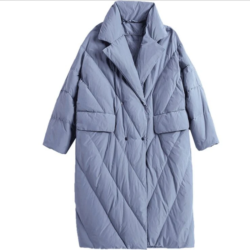 

New style cocoon type long down coats Women thick lapel jacket female loose duck down clothes tide oversized pure color overcoat