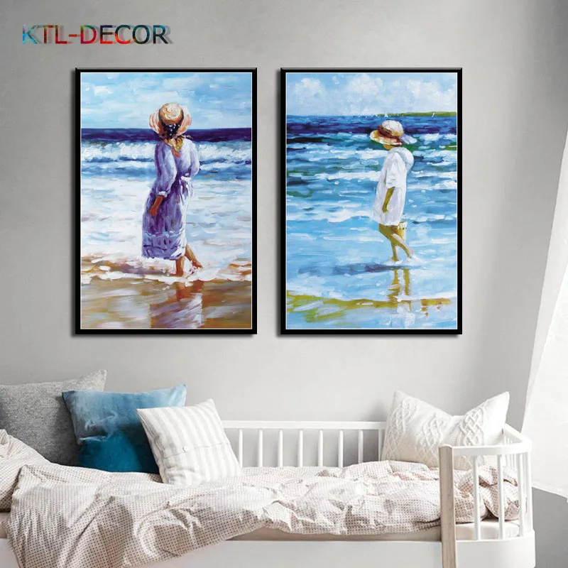 S109 Oil Painting Blue Ocean Beach Nordic Style Nature Landscape Art Poster Print Modern Picture Home Decoration | Дом и сад