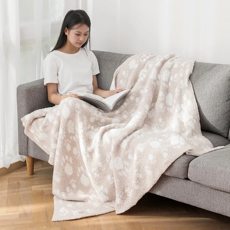 Manta de punto con huella de leopardo para cama, colcha c&aacute;lida de invierno, de lujo, descalzo, de Navidad-1