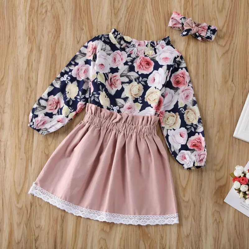 Топы с длинными рукавами и цветочным рисунком для маленьких девочек Винтажная