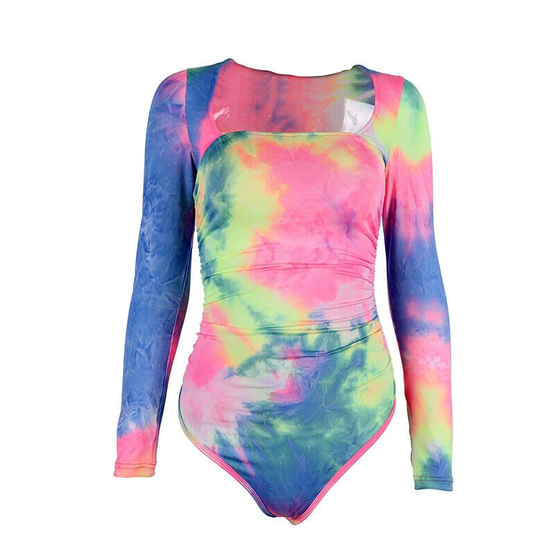 2019 новый сексуальный Для женщин квадратный вырез боди с принтом длинным рукавом