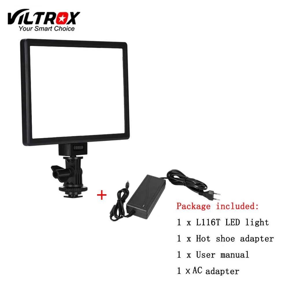 L116T AC adapter Viltrox L116T ЖК-дисплей двухцветный и Диммируемый тонкий DSLR видео светодиодный светильник дополнительный аккумулятор+ адаптер переменного тока для камеры DV видеокамеры - Цвет: L116T AC adapter