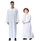 Арабский мусульманский мужской Jubba Thobe с принтом, с длинным рукавом и круглым вырезом, Средний Восток, одежда для взрослых и детей, Женская молитва, Abaya, Халат