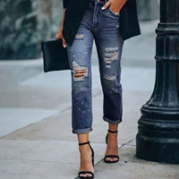women high waist jeans 2021 hot skinny pants ripped destroyed stretch jeans slim pencil trousers