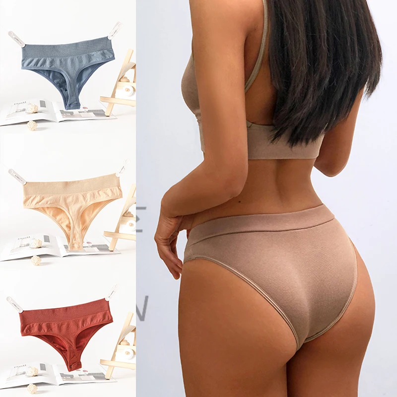 

Hot Selling Japanese Solid Color Thong Wearing Cotton Simple and Comfortable Women's Underwear Fashionable Sexy Ladies Underwear