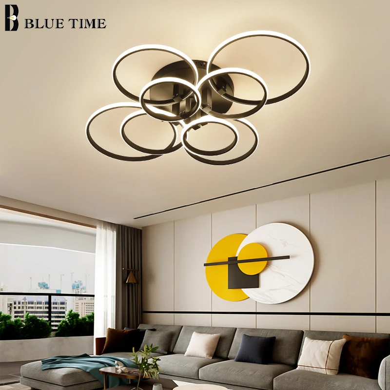Black White LED Ceiling Light For Living Room Dining Room Bedroom Kitchen Circle Rings Chandelier Home Ceiling Lighting Fixtures