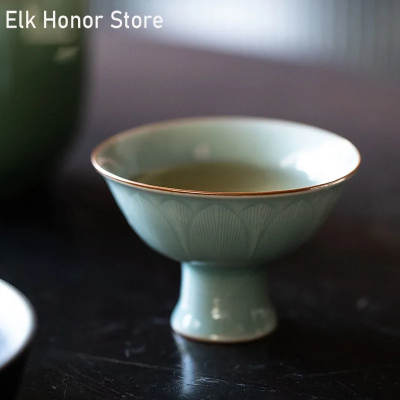 

2pc/Set 50ml Retro Ge Kiln Ceramic High Foot Tea Cup Handmade Gracked Glaze Single Personal Master Cup Household Kung Fu Teaware