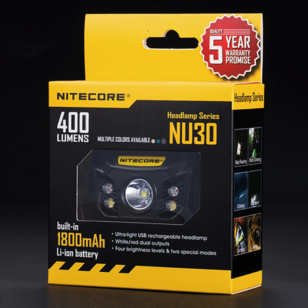 NITECORE 400 люменов CREE XP-G2 S3 LED NU30 с перезаряжаемой батареей налобный фонарь