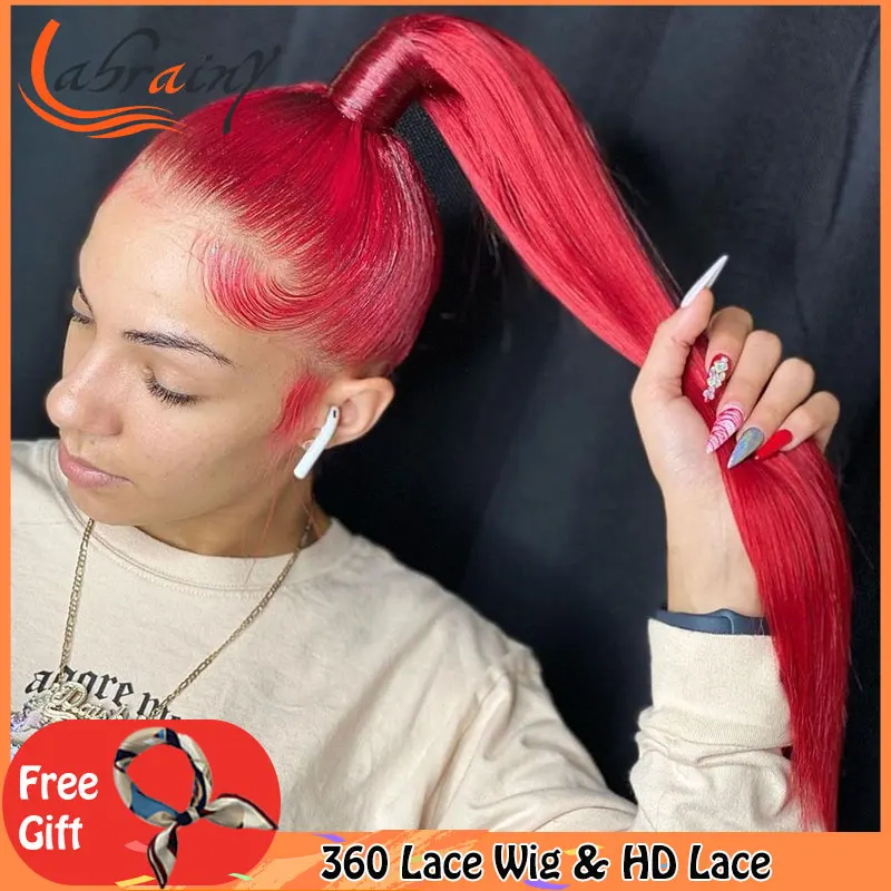 

Парик из натуральных человеческих волос, 13x4, бразильский, бордовый