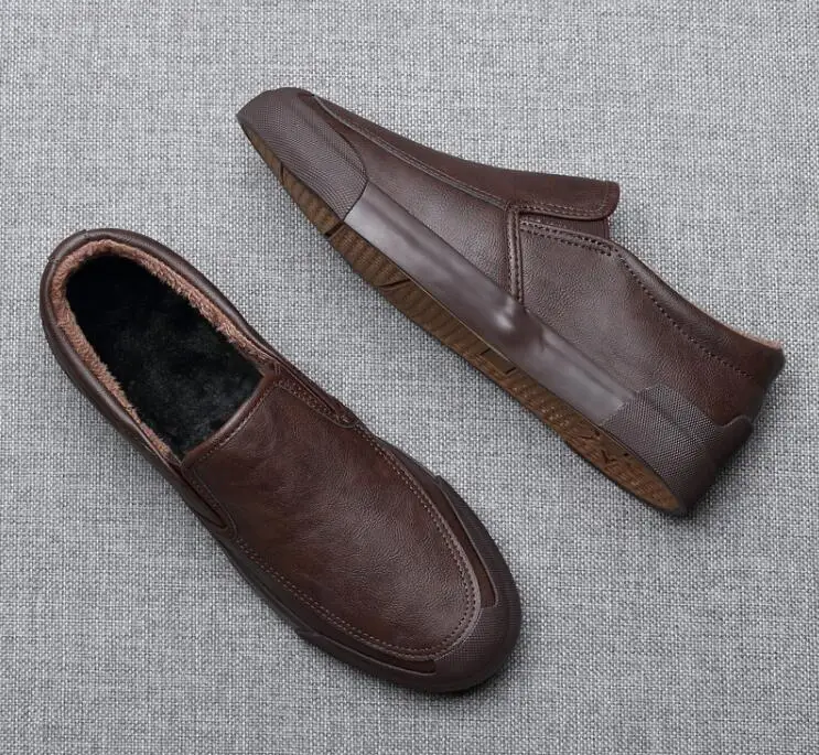 

Nice Winter Boots New Fashion Men Fur Plush Warm Leather Boots Man Trend Short Boots Warm Leather Casual Shoes