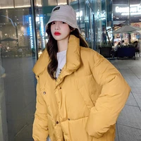 2021 womens winter jacket yellow beige blue parka thick warm bread coat korean version loose autumn short leather parkas new