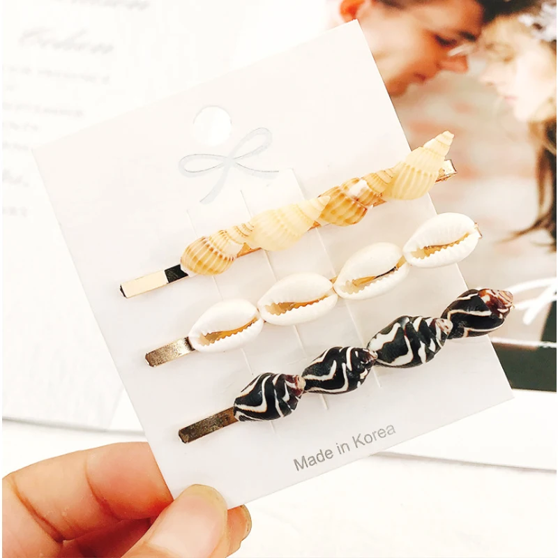 Заколка для волос с жемчугом ракушками и цветами золотистые черные сердца