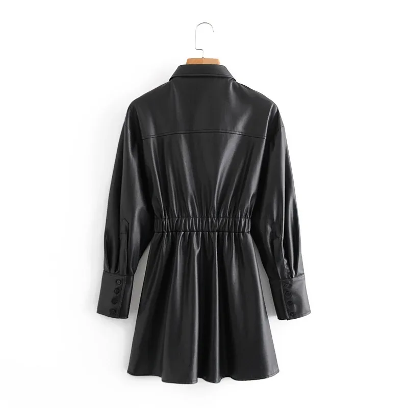 

Women Long Faux Leather Leather High Waist Long Women's European and American Casual Simple Mid-dress Coat Leather Jackets 2020