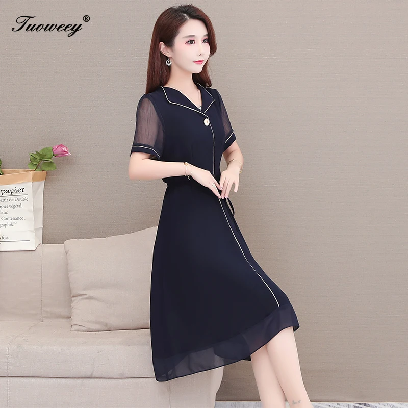 

Plus Size Office Ladies Dress Women Elegant Loose Solid Tunic Chiffon Dress Summer Elegant Retro Knee Length Dress Vestido