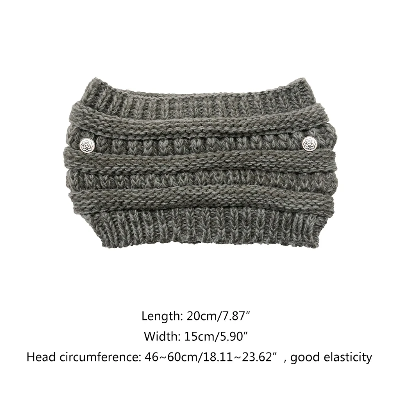 

Women Winter Crochet Knit Headband with Removable Buttons Messy Bun Ponytail Wide Headwrap Solid Color Turban Ear Warmer