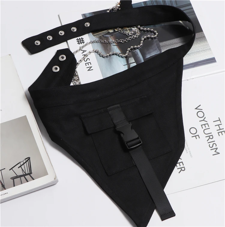 

Irregular Wide Waist Belts Detachable Chain Black Cotton Fabric Corset Strap Belt WIth Bag Hip Hop Street Autumn Caestus Belt