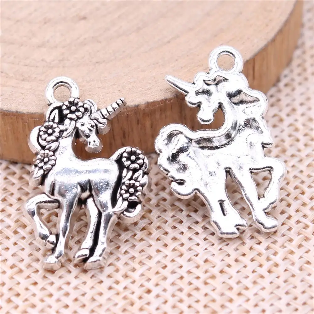 

Unicorn Charms For Jewelry Making Findings Handmade DIY Craft 10pcs Antique Silver Color 24x15mm